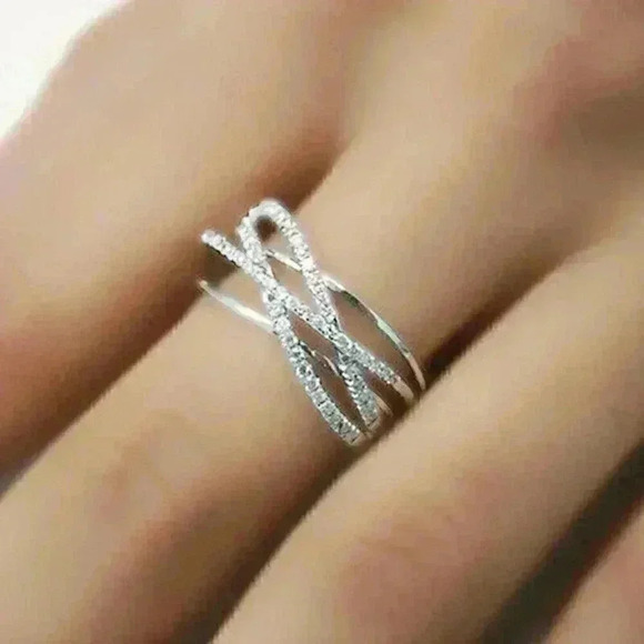 New Gorgeous White Gold Over Sterling Silver Diamond Infinity Band - Picture 2 of 3